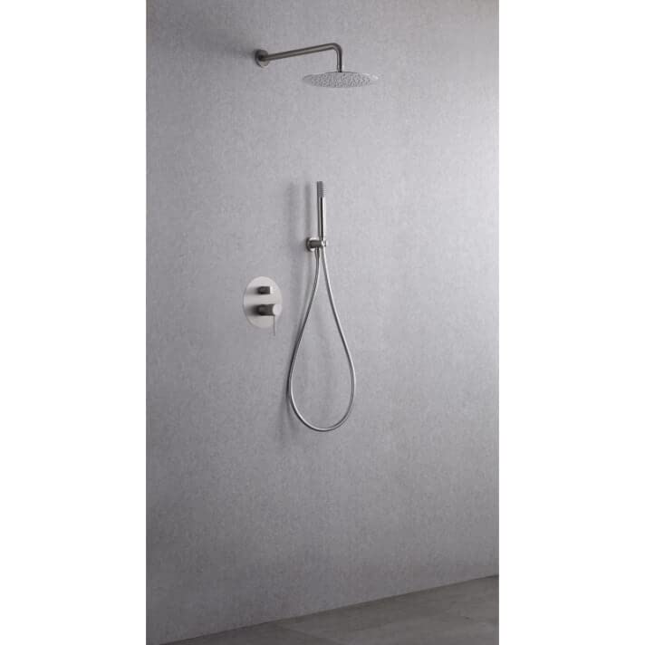 IMEX - Conjunto de ducha empotrado pared monomando de 2 vias color níquel cepillado - SERIE LINE GPD038/NQ