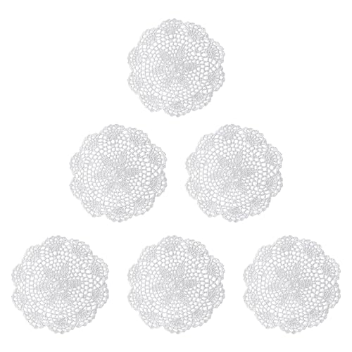 Lot de 6 sets de table en forme de fleur blanche, lot de 6 sets de table au crochet, napperons brodés en dentelle vintage, sets de table ronds en coton, sets...