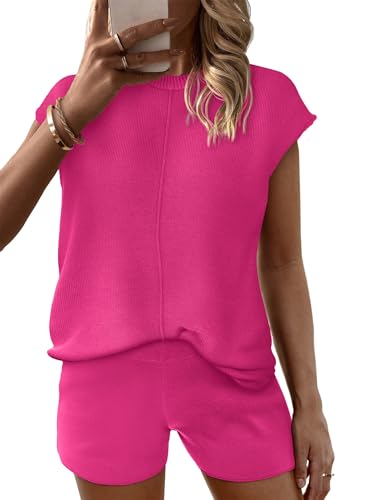 Ekouaer Womens Pajamas Set Cap Sleeve Knit Lounge...