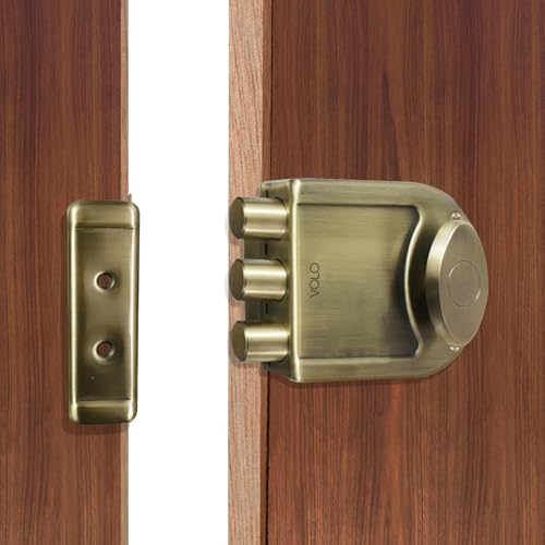 Image of VOLO Heavy Duty Tri-Bolt Rim Lock - Secure Dead Lock with Keys for Main Door, Single & Double Doors, Left & Right-Handed Use - Ideal for Home & Office (Pack of 1) (MT-01 (Antique))