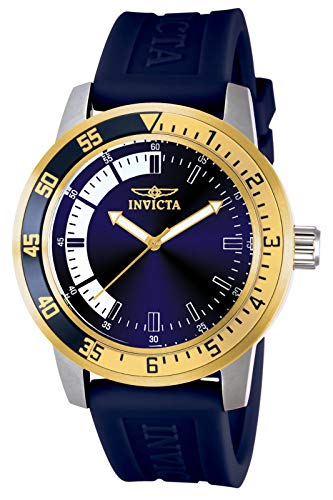 Invicta Men's Specialty 45mm Stainless Steel Quartz Watch with Blue Silicone Band, Blue/Gold (Model: 12847)