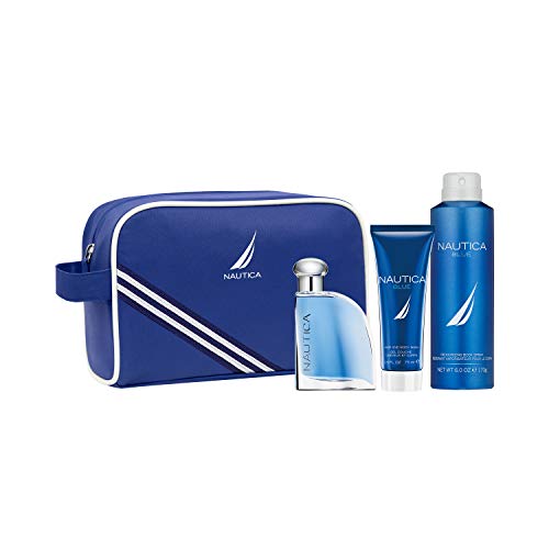 Nautica Blue Eau De Toilette for Men with Hair and Body Wash & Deodorant Spray, 3-Piece Set