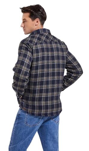 Image of Men's Sherpa Cotton Flannel Shirt Jacket Plaid Button Coat Pocket