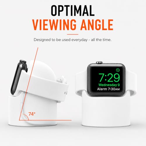 Image of Mizi Magnetic Charging Stand for Apple Watch Ultra 3 /2 /1 & Series 11 / to 1 /SE Silicone Wireless Charger Holder with Cable Management, Nightstand Mode Support, Portable Desk & Bedside Dock - White