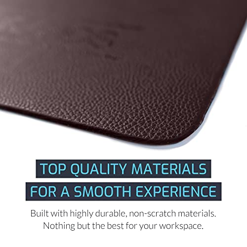 Zbrands // Brown Leather Smooth Desk Mat Pad Blotter Protector, Extended Non-Slip Rectangular, Laptop Keyboard Mouse Pad (24" X 17") #TOP2
