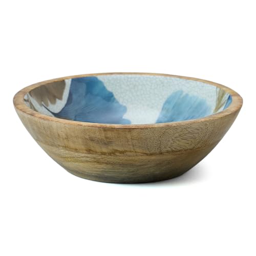 Image of SAAGA Printed Mango Wood Mixing Bowl - 8 x 2.5 Inch Large Wooden Serving Bowl | Stylish Salad, Fruit & Snack Bowl - Ember Printed Bowl
