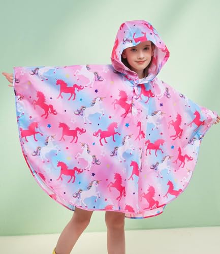 Image of WAWSAM Lightweight Rain Poncho Kids, Ponchos for Kids Waterproof Reusable Hooded, Kids Poncho Rain Jacket