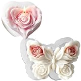 2 Stück Rose Schmetterling Silikon Form für Kerzen&Seifen DIY Handgefertigt