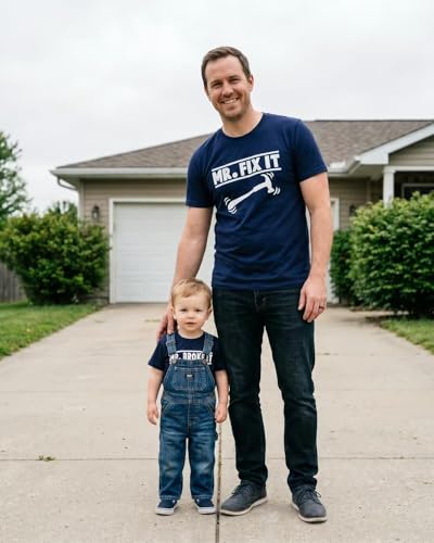 Image of Mr Fix It and Mr Broke It Daddy and Me Matching Father's Day Shirts Set Blue