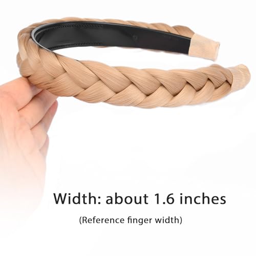 DIGUAN Width 0.9 inches Synthetic Hair Plaited Headband Braid With Teeth Hair Band Accessories for Women Girl (Champagne Blonde)