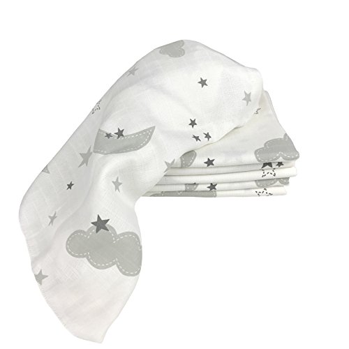 6x Spucktücher Mullwindeln Baby Baumwolle 80x70 cm | ÖKO-TEX (Wolken)