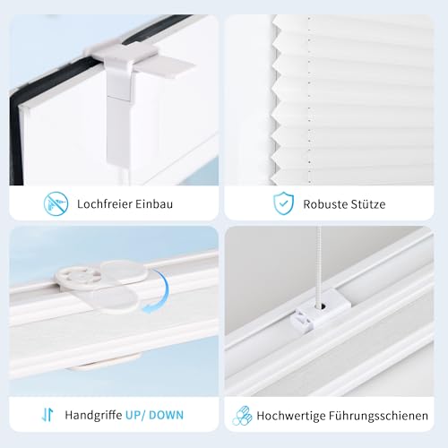 BelleMax Plissee ohne Bohren Klemmfix, Weiß 60x140cm(BxH), Easyfix lichtdurchlässig Sichtschutz und Sonnenschutz… – Ansicht 3