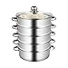 Cuocere a vapore in acciaio inox, 26 cm, 4 scomparti con coperchio in vetro, per tutti i piani cottura, compresi quelli a induzione, fondo a 3 strati per un calore uniforme, ideale per una sana immagine
