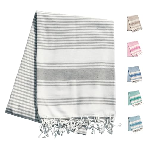 Toalha de praia grande ou páreo de praia grande anti-areia 200 x 140 cm, toalhas de praia, Fouta XXL, manta de piquenique, toalha de piscina, manta para praia, suave, absorvente e leve (cinzento)