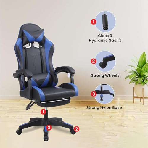 Image of Heart Home Ergonomic Gaming Chairs for Home with Adjustable Headrest, Lumbar & Armrest Support | 135 Recliner Chair with Footrest | Heavy Duty Trading & Gamer Chair | 2023-6F-BLUE