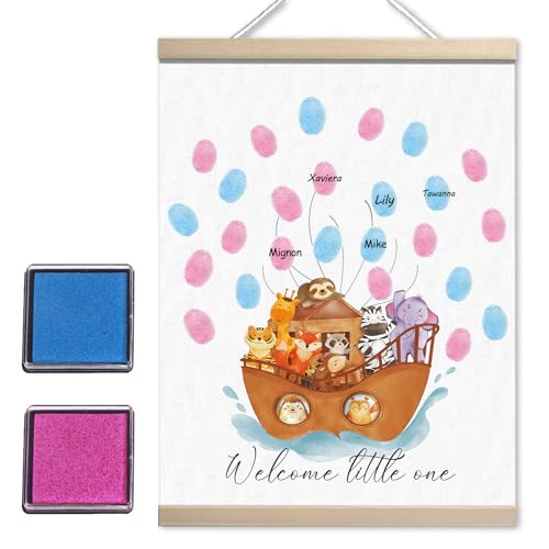 Image of Baptism Gift, Gender Reveal Fingerprint Tree Canvas Guest Books, Gender Reveal Party Decorations Gifts Ideas, Baby Shower Party Supplies, Woodland Baby Shower Thumbprint Hanging Paintings(12x15in)