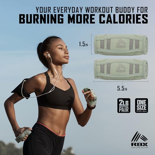 Image of RBX 2lb Walking Weights Pair (1lb Each), Soft Hand Weights with Reflective Safety Straps, Ergonomic Grip & Breathable Fabric, Add Resistance to Walking, Jogging & Aerobics