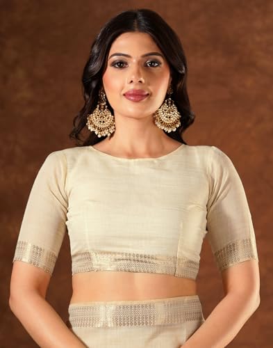 Image of SIRIL Women's Cotton Linen Embroidery Work Saree with Unstitched Blouse Piece