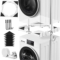 Ultradünn Universal-Stapelset für Waschmaschine & Trockner,Tiefenverstellung 45-68 cm,Schwarz Ratschenseil + 4 Haken,TÜV-geprüfte Sicherheit,Platzsparend & vibrationsarm (Weiß Dünn)