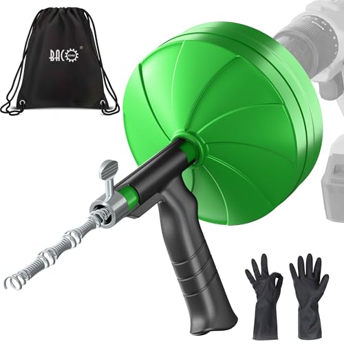 BACOENG Desatascador Tuberias Profesional con Barrena Pesada de 10 M, Alambre Desatascador Tuberias con Adaptador de Taladro - Se Adapta a Casi Todos los Desagües, con Guantes Incluidos, Verde