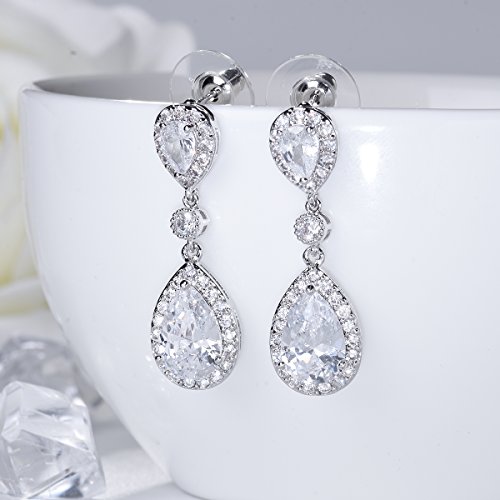 SELOVO Elegant Prong Teardrop Cubic Zirconia Vintage Style Party Bridal Pierced Dangle Earrings3