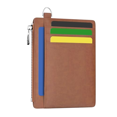 Image of Hancynir Slim Wallet Women Credit Card Holder Minimalist Brown Vintage RFID Small Mini Card Case Front Pocket PU Leather Thin Travel Zipper Coin Cash ID Window Girls Wallet Gifts