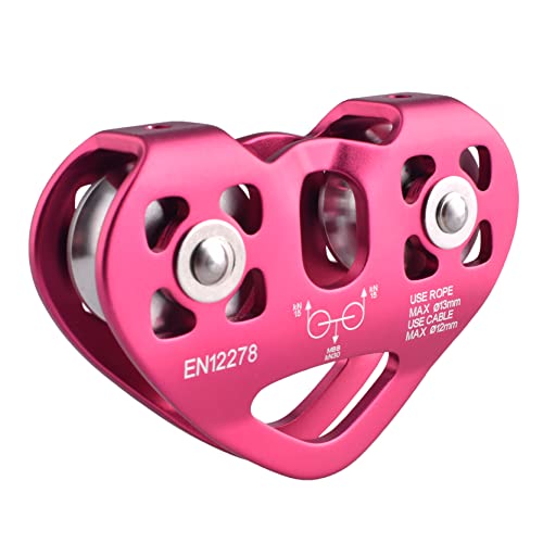 Azarxis Polea Doble Bloque de Polea Rodillo Tandem Pulley 30KN con Rodamiento de Bolas Rueda de Remolque Aleación de Aluminio para Escalada y Rescate (Rojo)