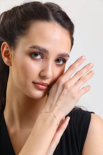 14k Solid Gold Bracelet Ring Hand Chain - Adjustable Finger Chain Bracelet Gold | Dainty Charm Hand Jewelry for Women | Mothers Day Gifts for Her | 7'' to 83