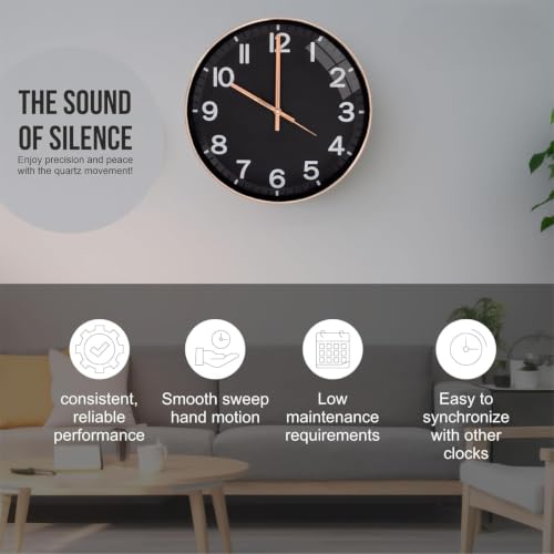Image of TEKCOOL Plastic Digital Wall Clock 12 inch Silent Quartz Decorative Non-Ticking Classic Clock Battery Operated Round Easy to Read for Room /Home /Kitchen /Bedroom /Office /School- (Rose Black);