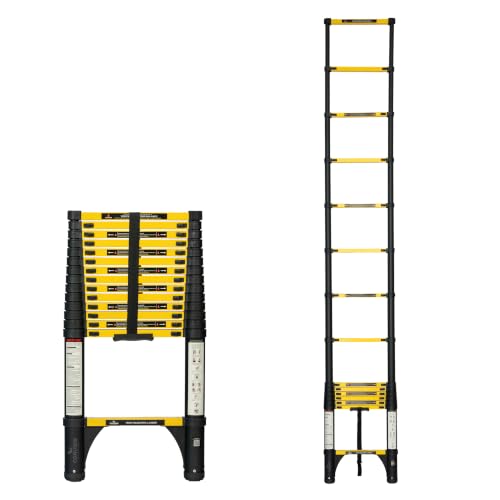 Image of Corvids 4.4m (14.5 ft) Folding Carbon Steel Telescopic Ladder, 2-Year Warranty, 15-Step Heavy Duty Extension Ladder, Q195 Rustproof Alloy Steel, Portable & Collapsible Ladder for Home & Outdoor use