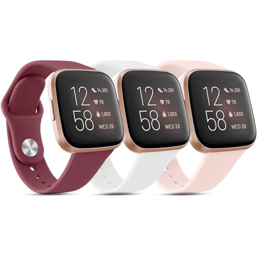 Yisica 3 Piezas Correa Compatible con Fitbit Versa 2/Versa/Versa Lite Mujer Hombr, Pulsera de Repuesto Ajustable (Rosa/Rojo/Blanco)