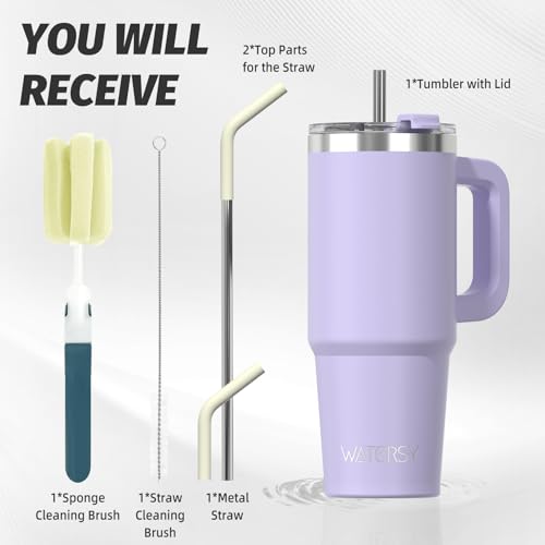 Image of 20 oz Tumbler with Handle,Tumbler with Lid and Straw,Double Wall Insulated Cup Stainless Steel Travel Mug(Cold for 34 Hours),Water Bottle for Iced Tea,Coffee,Cold Beverages(Purple)