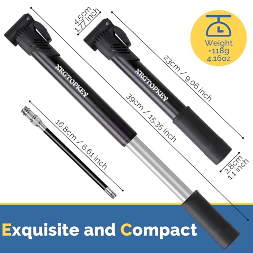 Mini Bike Pump 100 PSI with Flexible Hose, Fits Presta & Schrader Valves