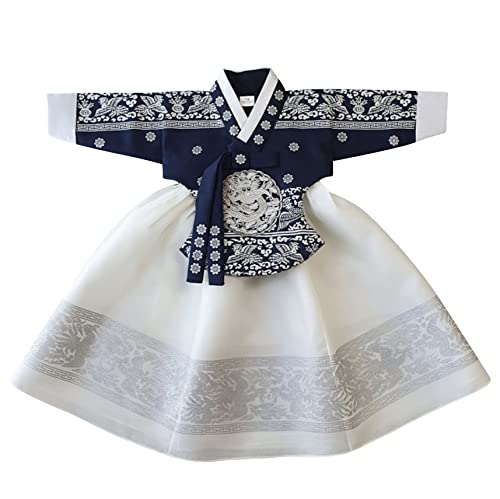 Korean Baby Girl Hanbok for 100days~15y/o Ivory Navy Foil Girl Kids Hanbok