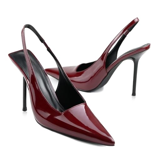 Image of Slingback Heels for Women Pointed Toe Stiletto High Heels Stretch Slip on Backless Patent Leather Fashion Comfortable Dress Pumps Shoes
