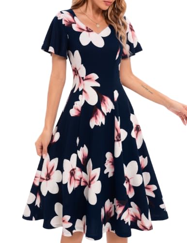Image of HomRain Wedding Guest Dresses for Women Vintage Short Sleeves Casual Fit and Flare Cocktail Formal Dress for Tea Party