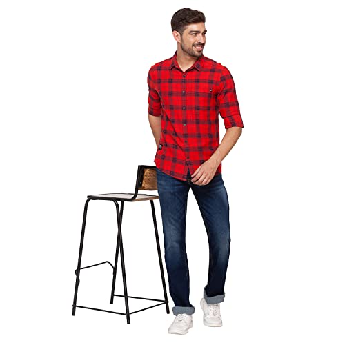 Image of Spykar Men's Regular Fit Raised Collar Full Sleeve Checked Casual Shirts