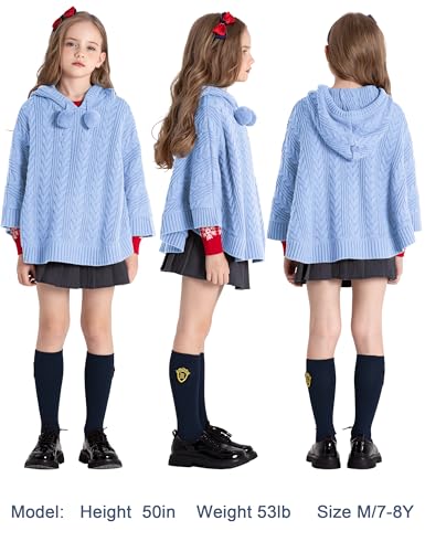 Image of BOBOYOYO Cape for Girls Hooded Cable Knit Poncho Sweaters Kids Shawl
