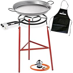 Paellero De 60 Cm Bricolemar Set Paellero 500mm + Kit (Paellera 60cm + Patas Reforzadas para Paellero + Regulador de Gas + Manguera Homologada + Delantal Negro de Regalo