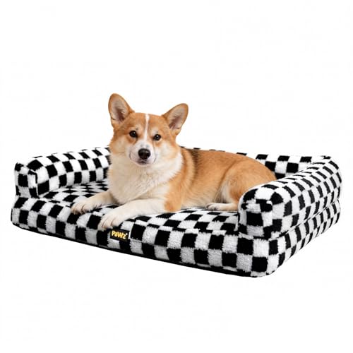 PaWz Dog Bed for Medium Dogs,Orthopedic Dog Bed,Rectangle Plush Pet Sofa with Supportive Foam Bolster,Dog Bed Sofa with Washable Removable Cover,Waterproof Lining