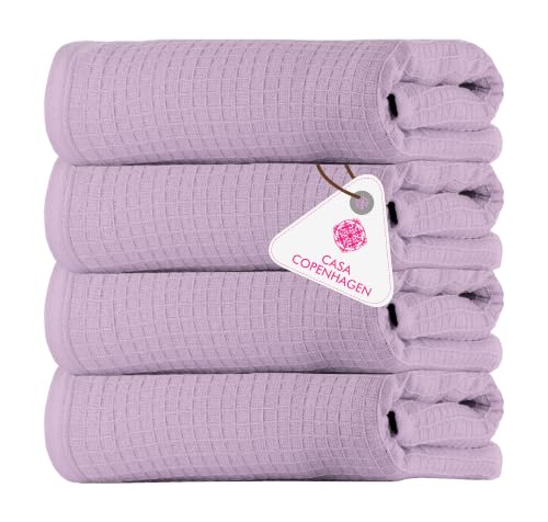 Image of Casa Copenhagen, Egyptian Cotton - Waffle Terry Towel 4 Piece 100% Cotton Large Bath Towel Set - Purple Rose