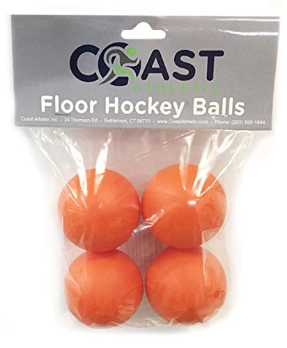 Coast Athletic No-Bounce Street Hockey Balls | Floor Hockey Balls | Roller Hockey Balls | Gym Hockey Balls - 4 Pack (Retail Packaged)