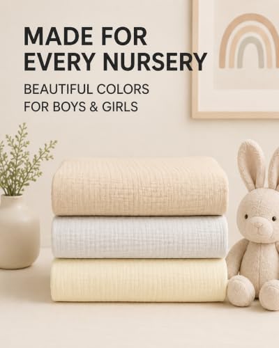 Image of Muslin Bassinet Sheets, 3-Pack 100% Cotton Fitted Bassinet Mattress Sheets, Ivory, Universal Fit 33x17x4