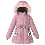 Girl Fleece Puffer Jacket Size 11-12 Winter Dress Coat Pink Hooded Parka Outwear