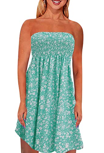 Image of Zyyfly Tube Top Dress Women Summer Beach Coverup Stretch Smocked Strapless Dress