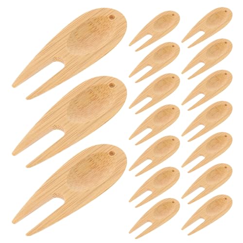 HONMEET 25個ゴルフディボット修復ツール 竹製軽量フォーク 耐久性と携帯性を兼ね備えたグリーン修理用ゴルフアクセサリー ゴルファー向け