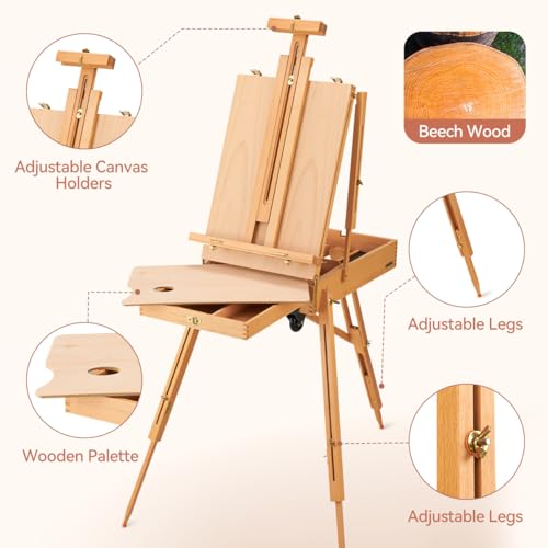 Lightwish FE-3 French Easel,Plein Air Easel,Adjustable Beechwood Easel thumb #5