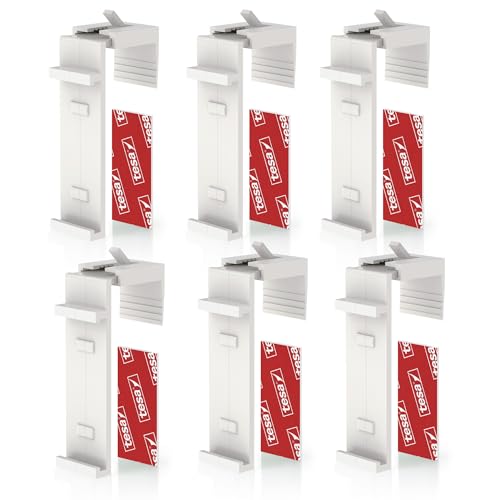 KLEMMFLEX Klemmhalter kurz, 6 Stück, für Klemmfix Rollo, Doppelrollo & Duorollo - mit original tesa Klebepad - ohne Bohren zum Klemmen und Kleben – Befestigung am PVC & Holzfenster und Tür
