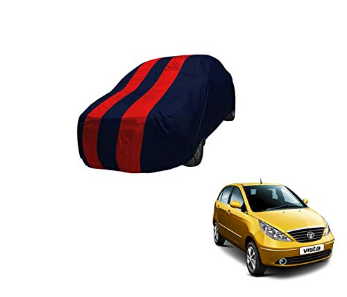 Image of Auto Hub Car Cover Compatible with Tata Indica Vista with Mirror Pocket,Triple Stitched, Weather Proof, Indica Vista Car Cover- Navy-Red