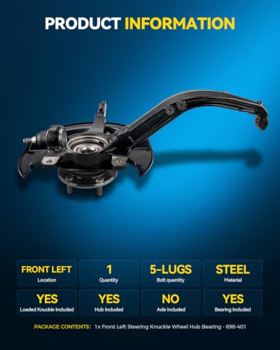 Image of PHILTOP Steering Knuckle & Wheel Bearing Hub Assembly, 1PC Front Left Driver Side Compatible with Accord 2003-2007 2.4L Replaces 698-401